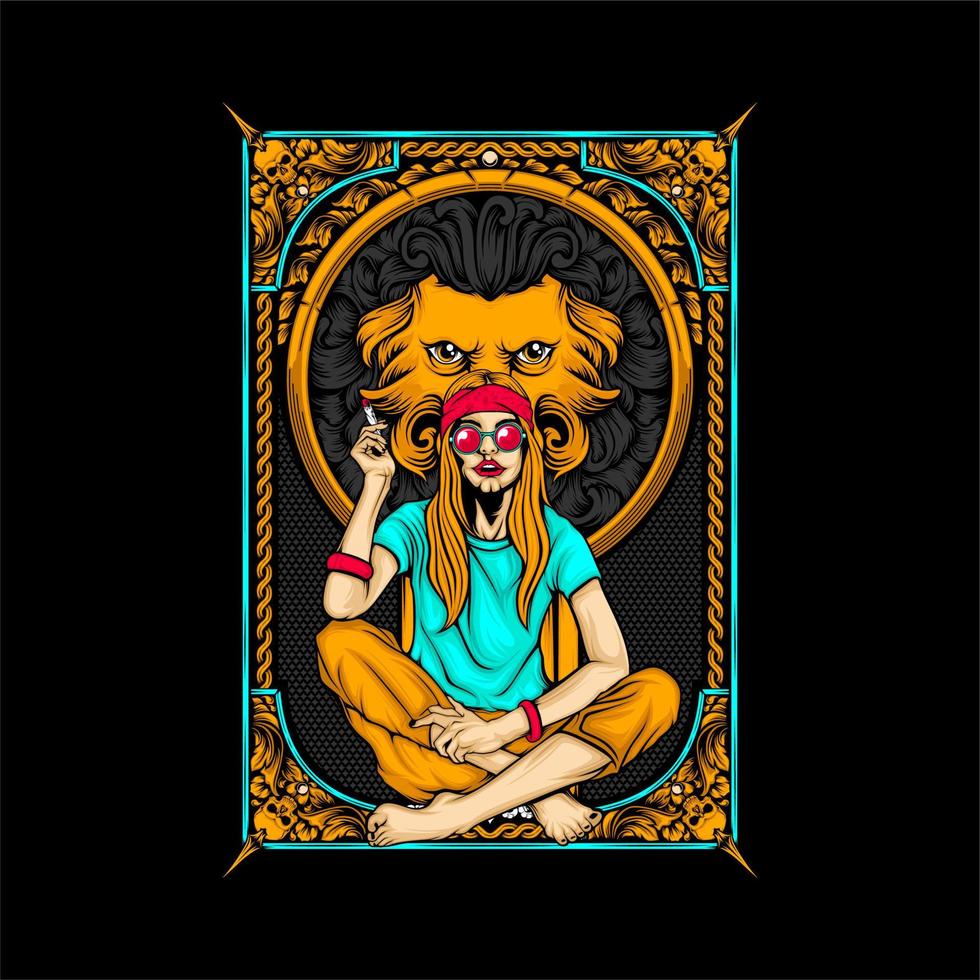 fumando chica hippie vector