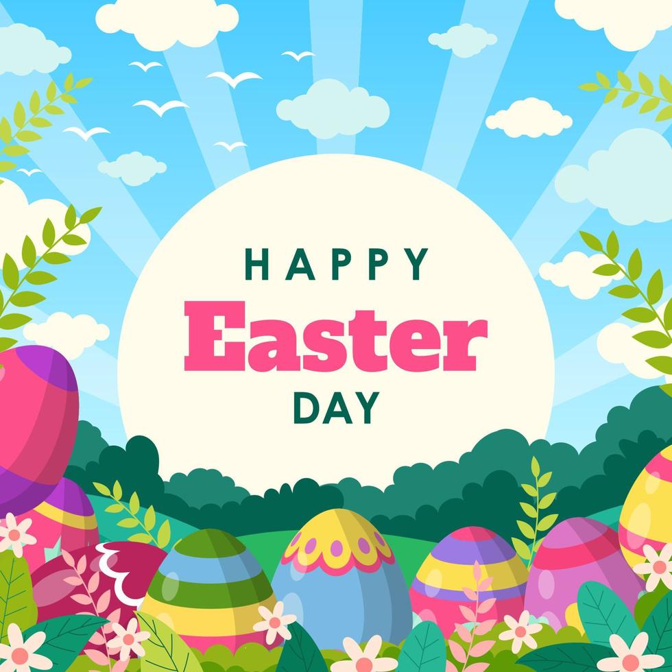 Happy Easter Egg with Spring Background vector