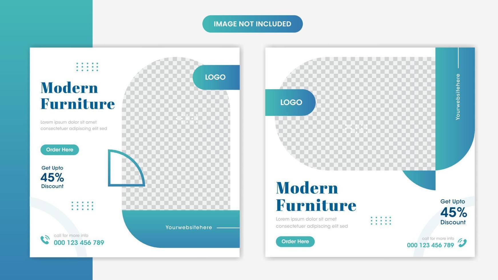 Modern furniture social media post design template with gradient shapes vector