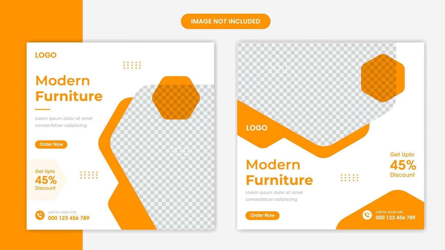 Orange Furniture social media post design template with creative shapes for flyer, leaflet, poster, banner vector