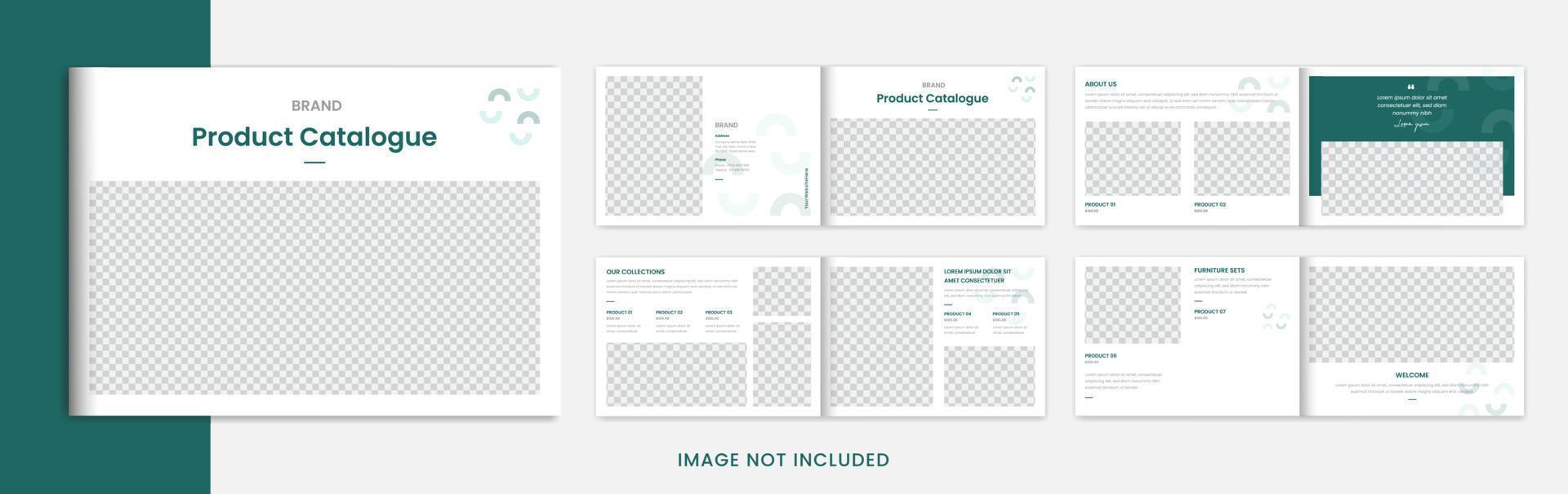 Minimal Furniture product catalog design template, green landscape brochure with minimal, clean shapes vector