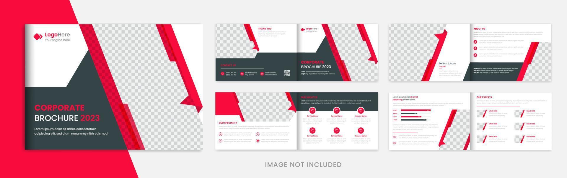 Landscape Corporate brochure design template with creative red shapes for business flyer, poster, leaflet, banner vector