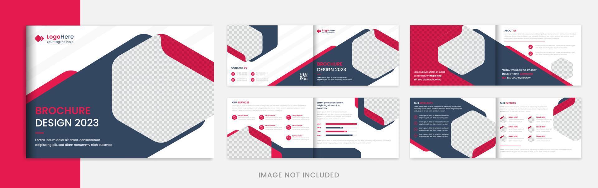 Landscape Corporate Brochure Design template with Red creative shapes vector, for business, office, company vector