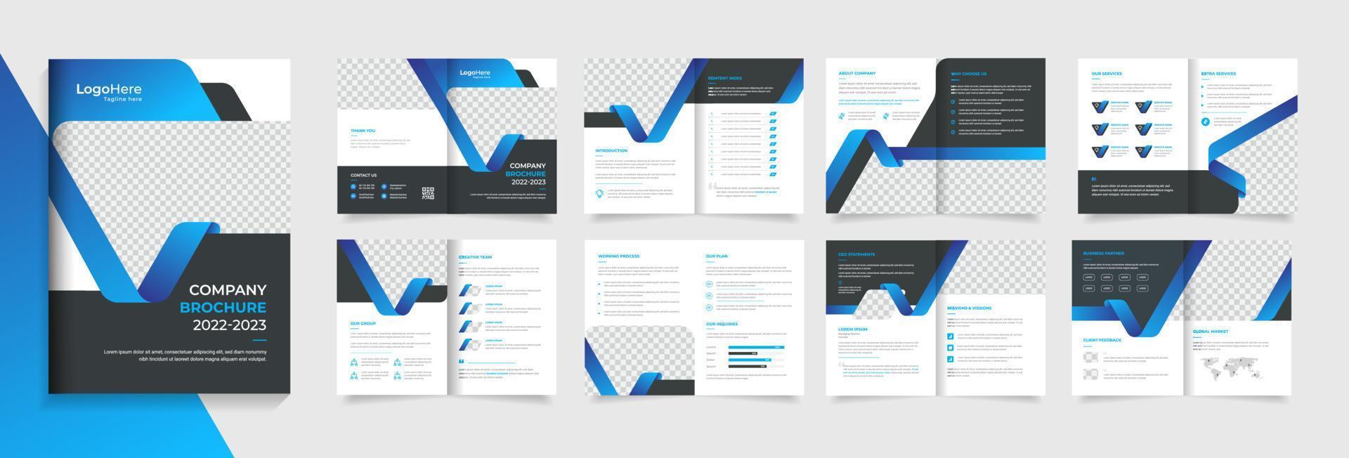 Company profile corporate brochure template design 16 pages with vector creative gradient shapes