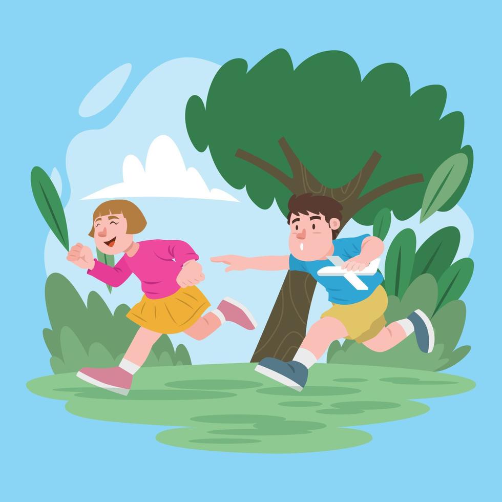 Kids Playing In The Garden vector