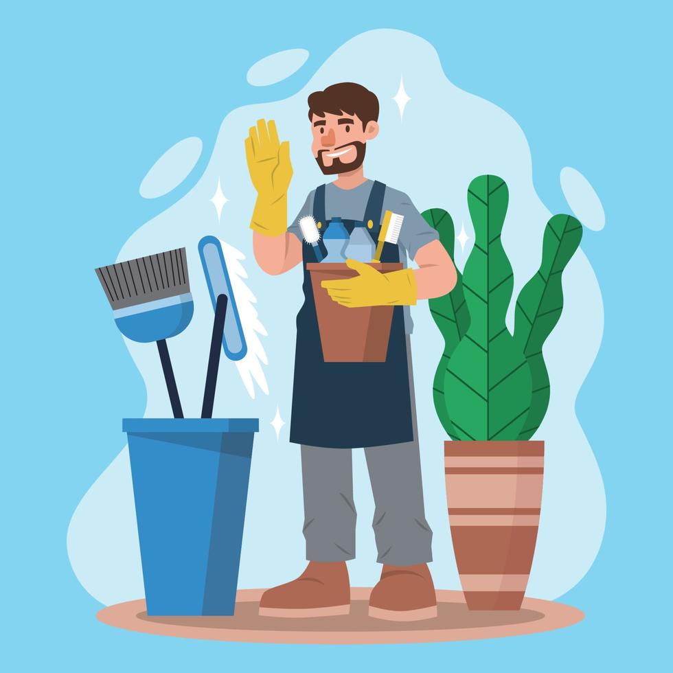 Character Man Spring Cleaning vector