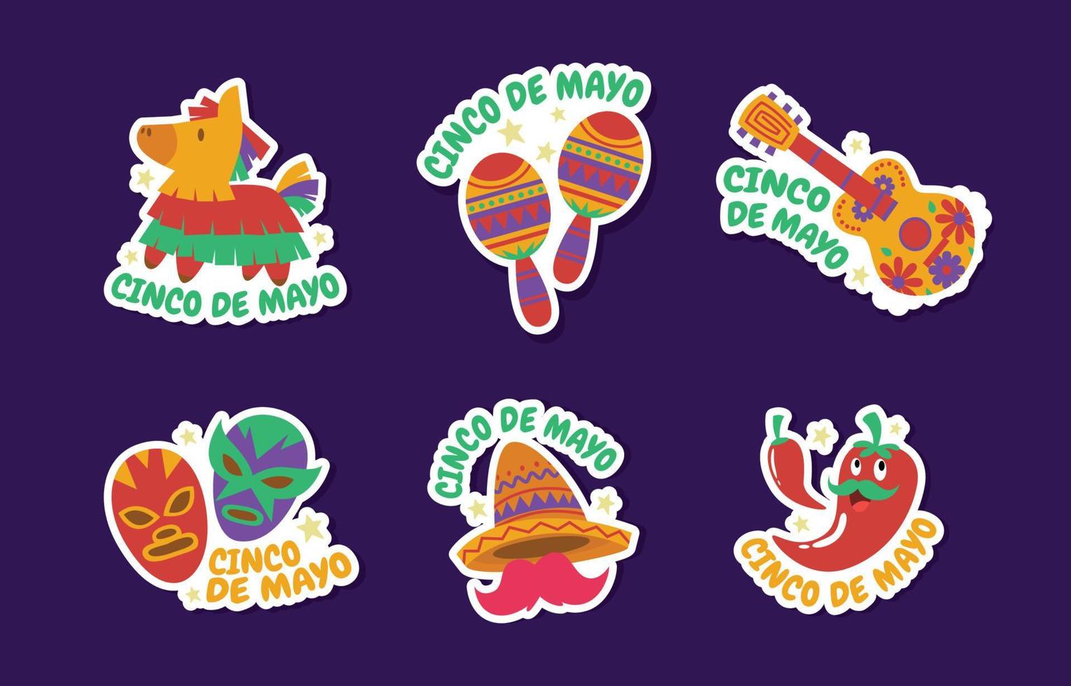 diseño de conjunto de pegatinas cinco de mayo vector