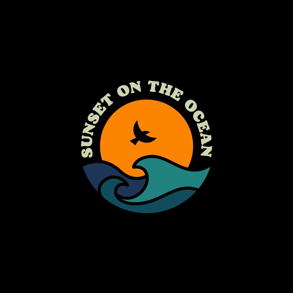 sunset on the ocean with bird silhouette logo concept. Vector illustration