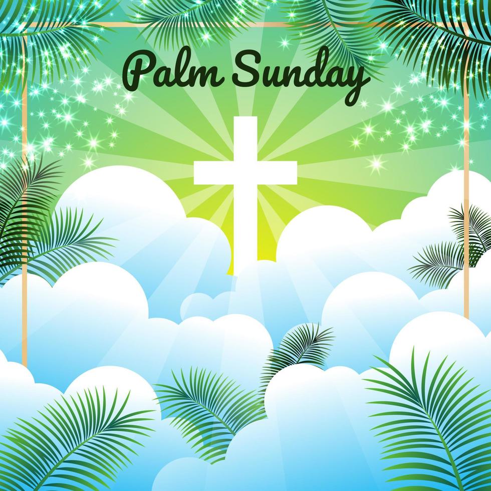 Palm Sunday Background with Palm Leaves and Clouds vector
