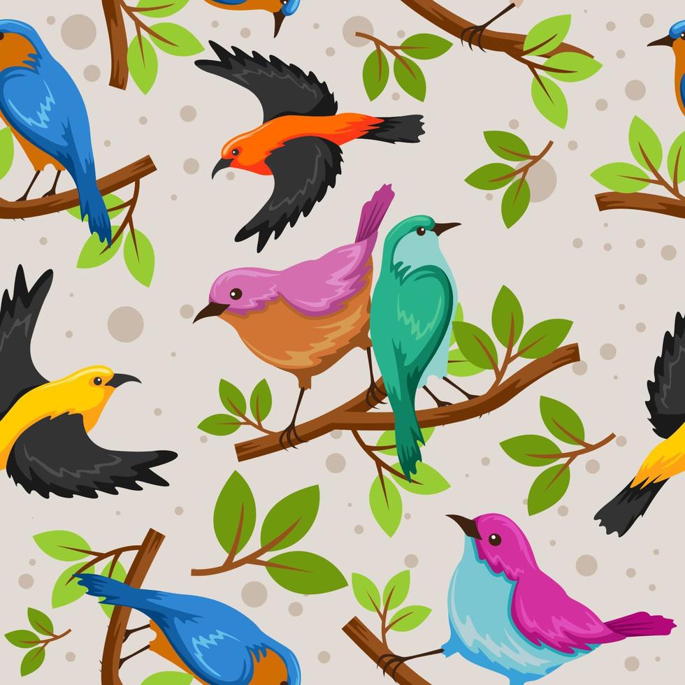 Spring Birds Seamless Pattern vector