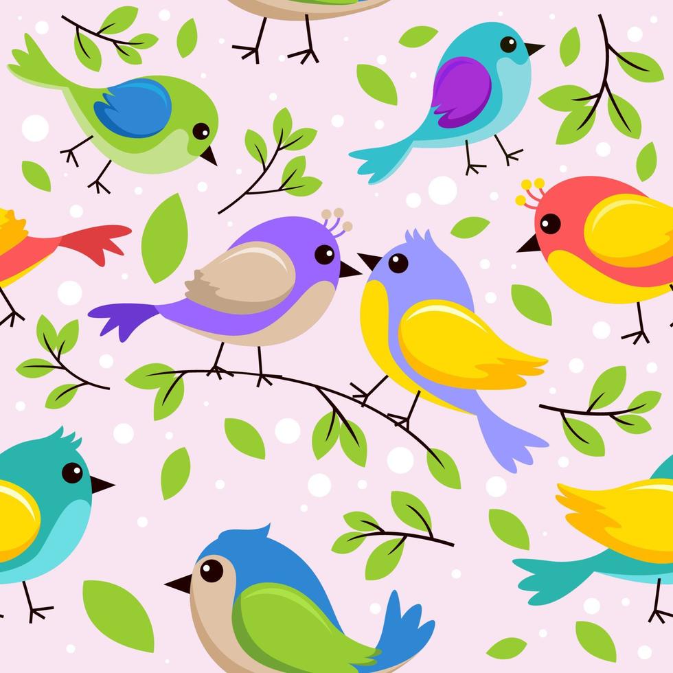 Cute Spring Birds Seamless Pattern vector