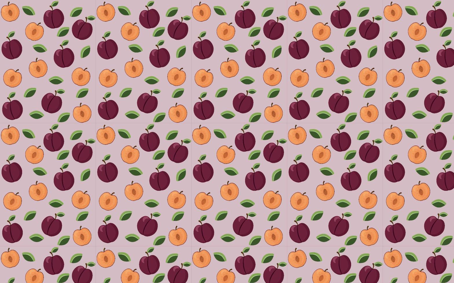 Fresh plum whole and half seamless pattern. Vector illustration