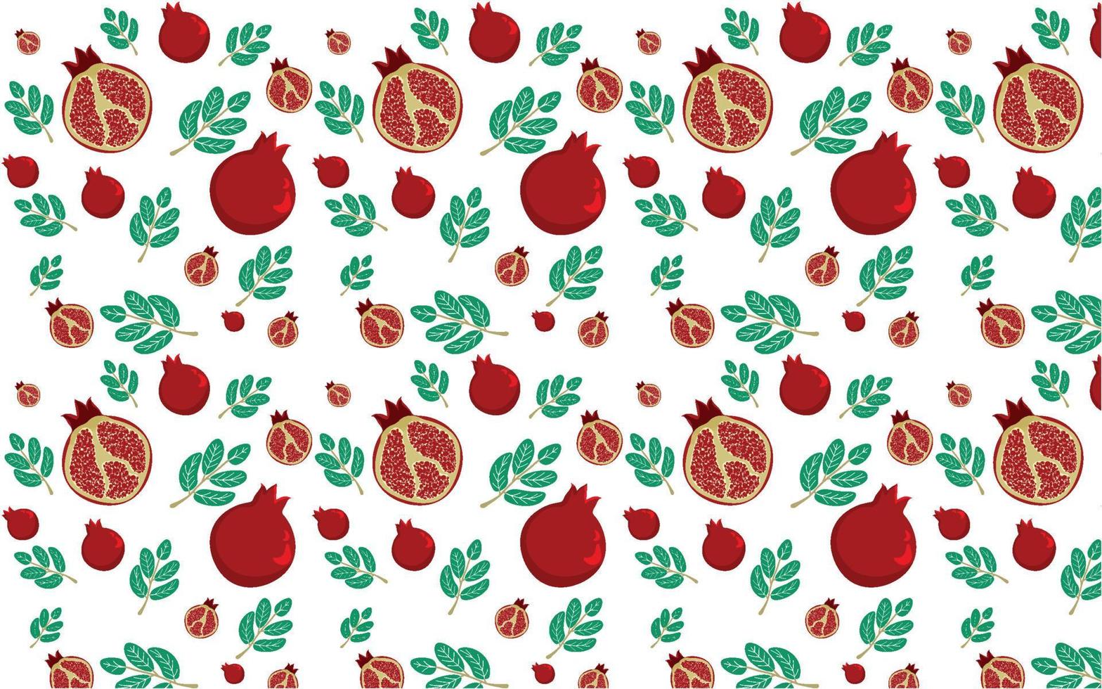 Vector seamless pattern with pomegranates. Decorative patterns of pomegranate fruit on a white background. Bright piece of delicious fruit. Vector illustration