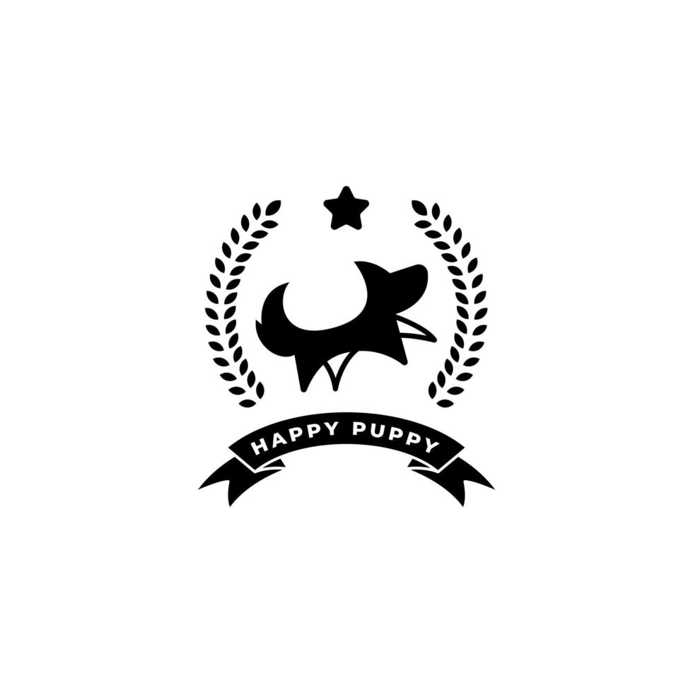 happy playing baby dog with curved wheat logo. Vector illustration