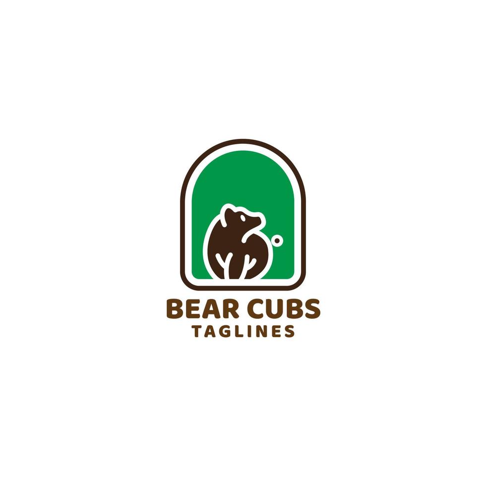 bear cub in window frame logo. Vector illustration