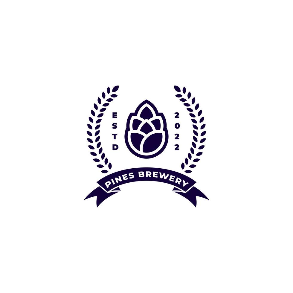 Cervecería de cono de pino con logotipo de trigo. ilustración vectorial vector