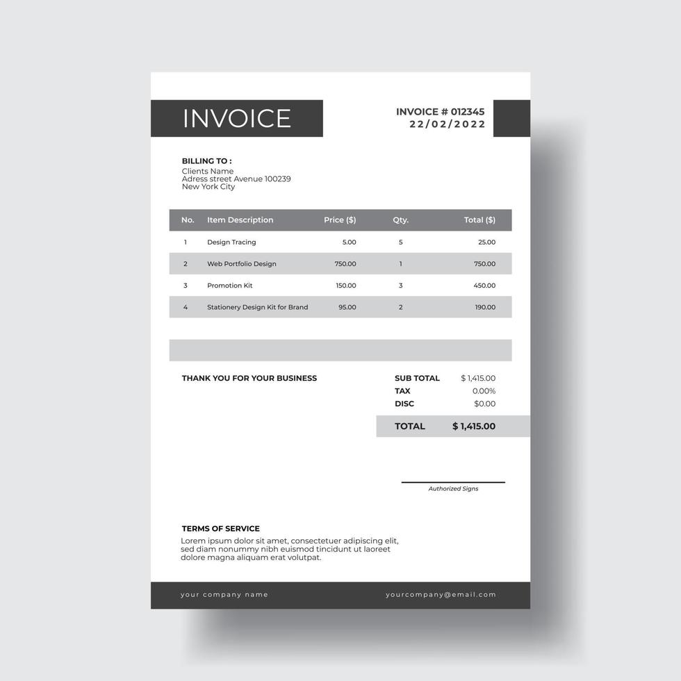 Classic monochrome invoice design template vector