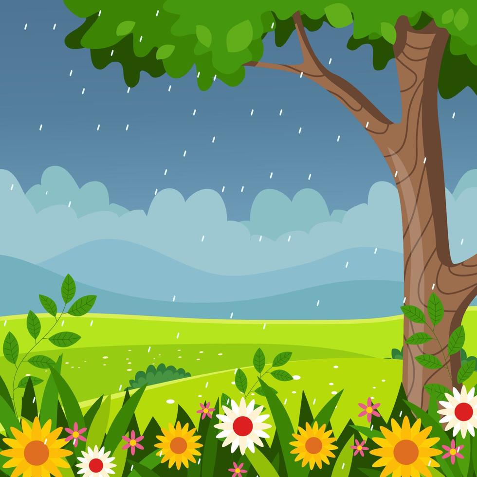 Spring Shower With Landscape Background vector