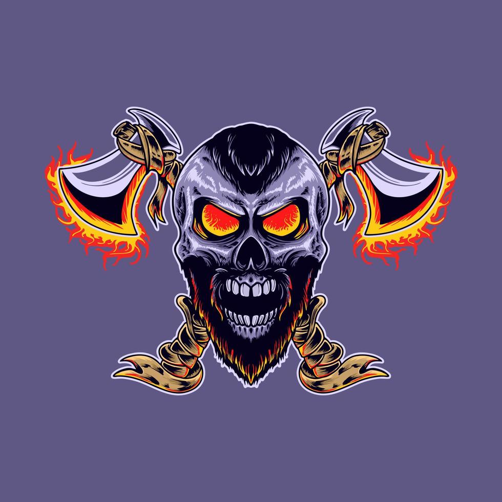 Skull Guardian and Fire Axe Weapone Premium Vector Illustration