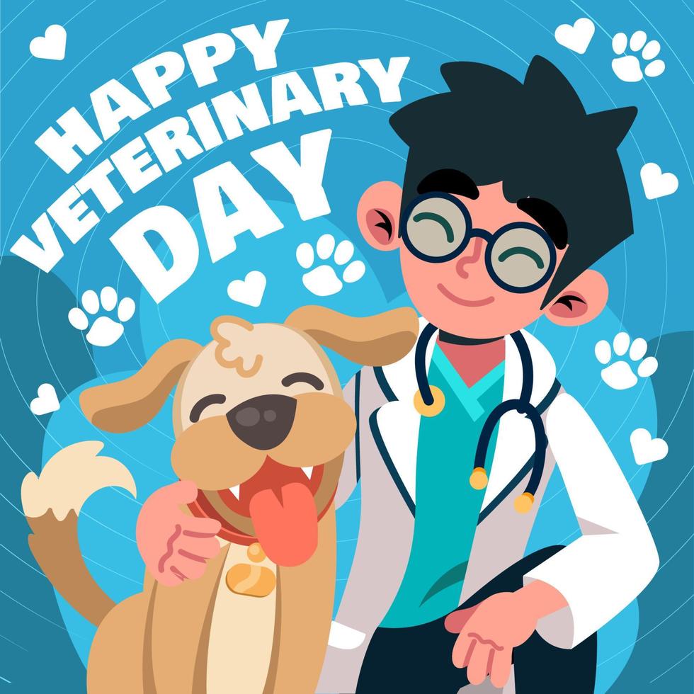 médico y perro en día veterinario vector