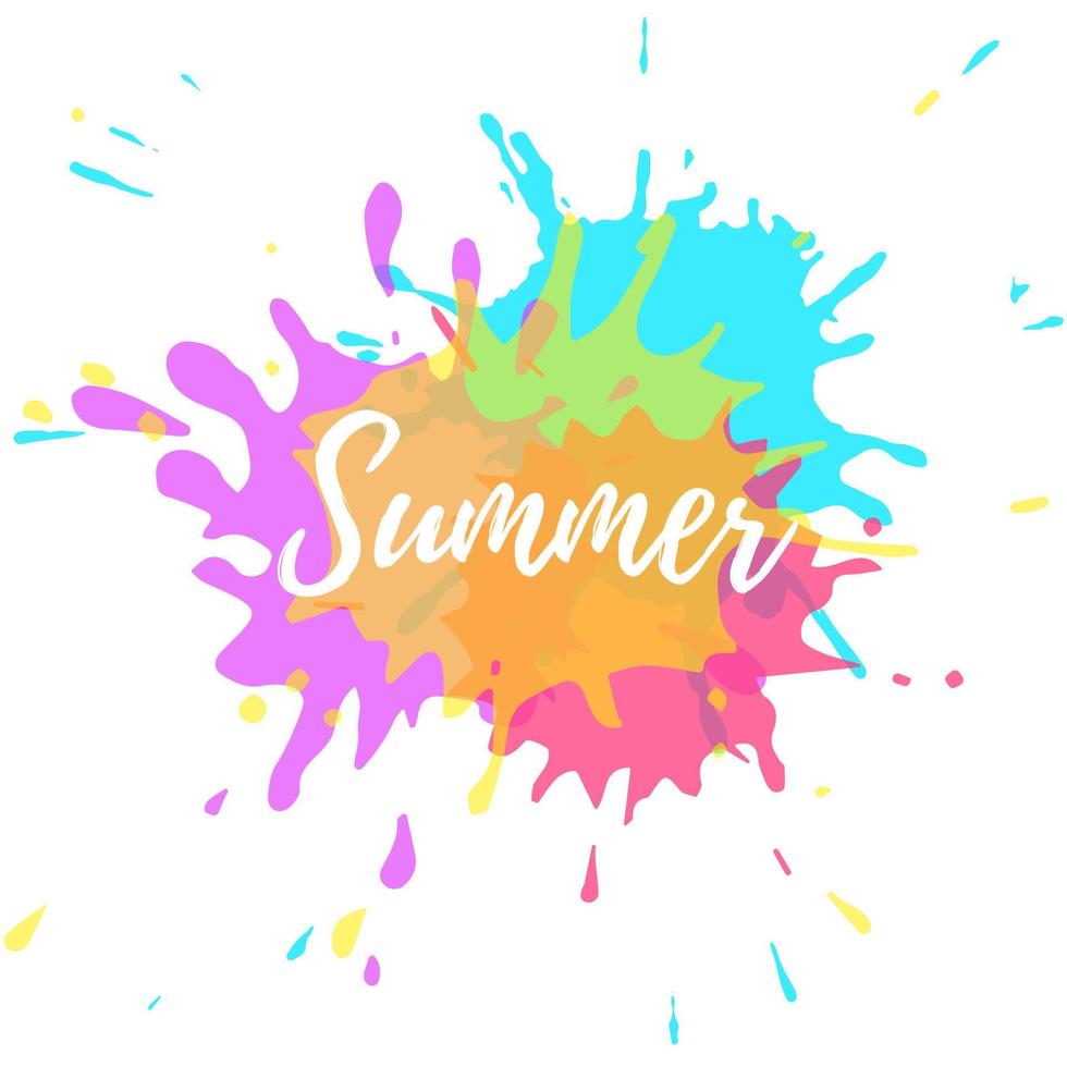 Summer hand drawn color blots splash inspiration with white text on the blobs background template. vector