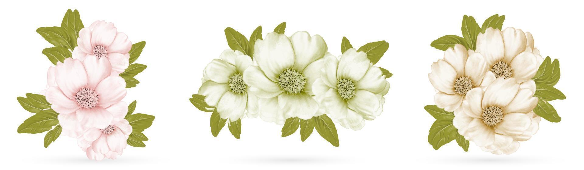 Set of flower bouquet with green leaf vector