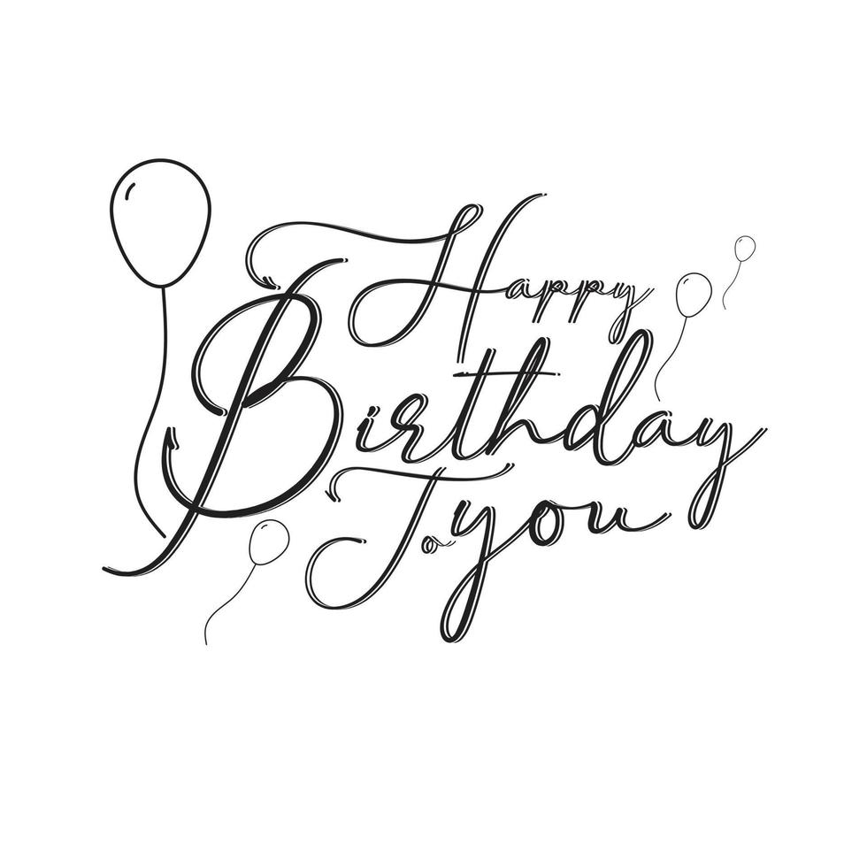 Happy Birthday lettering text banner, black color. Vector illustration