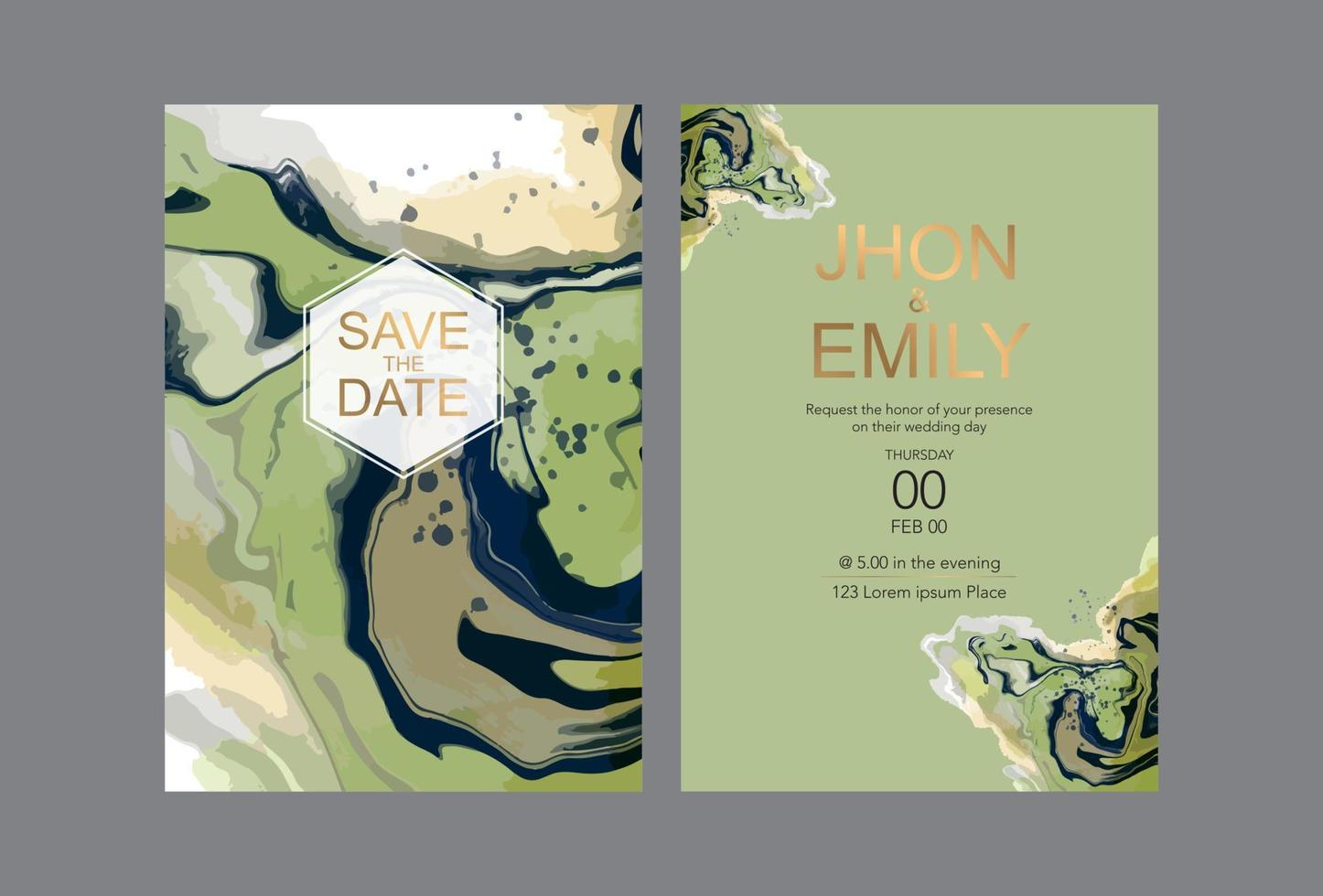 Modern abstract luxury wedding invitation design or card templates for birthday greeting or certificate or cover with navy blue watercolour waves or fluid art in alcohol ink style with golden glitter. vector