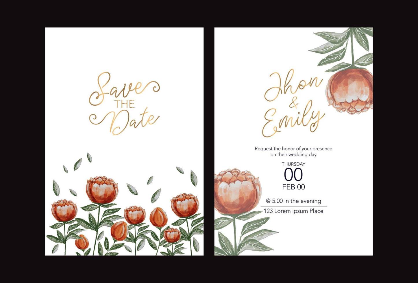 Wedding invite, invitation, save the date card with vector floral bouquet frame design peony