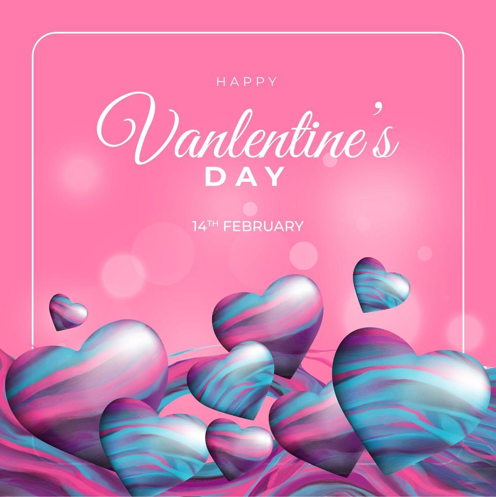 Happy Valentine's Day banner. Holiday background design with hearts and liquid. Horizontal poster, flyer, greeting card, header for website vector