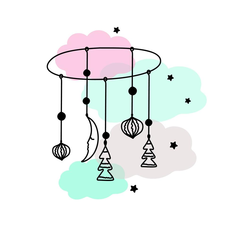 Nursery decor interior Abstract background line art sketch doodle vector