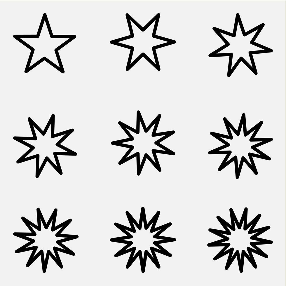 diseño de vector de conjunto de logotipo de icono de línea de estrella negra