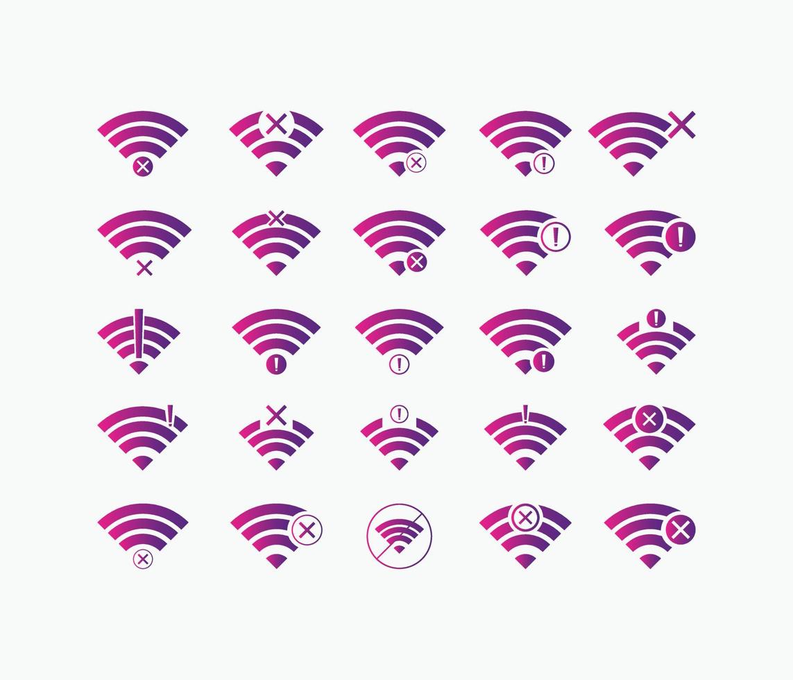 Set of no Wireless network sign symbol icon gradient color vector