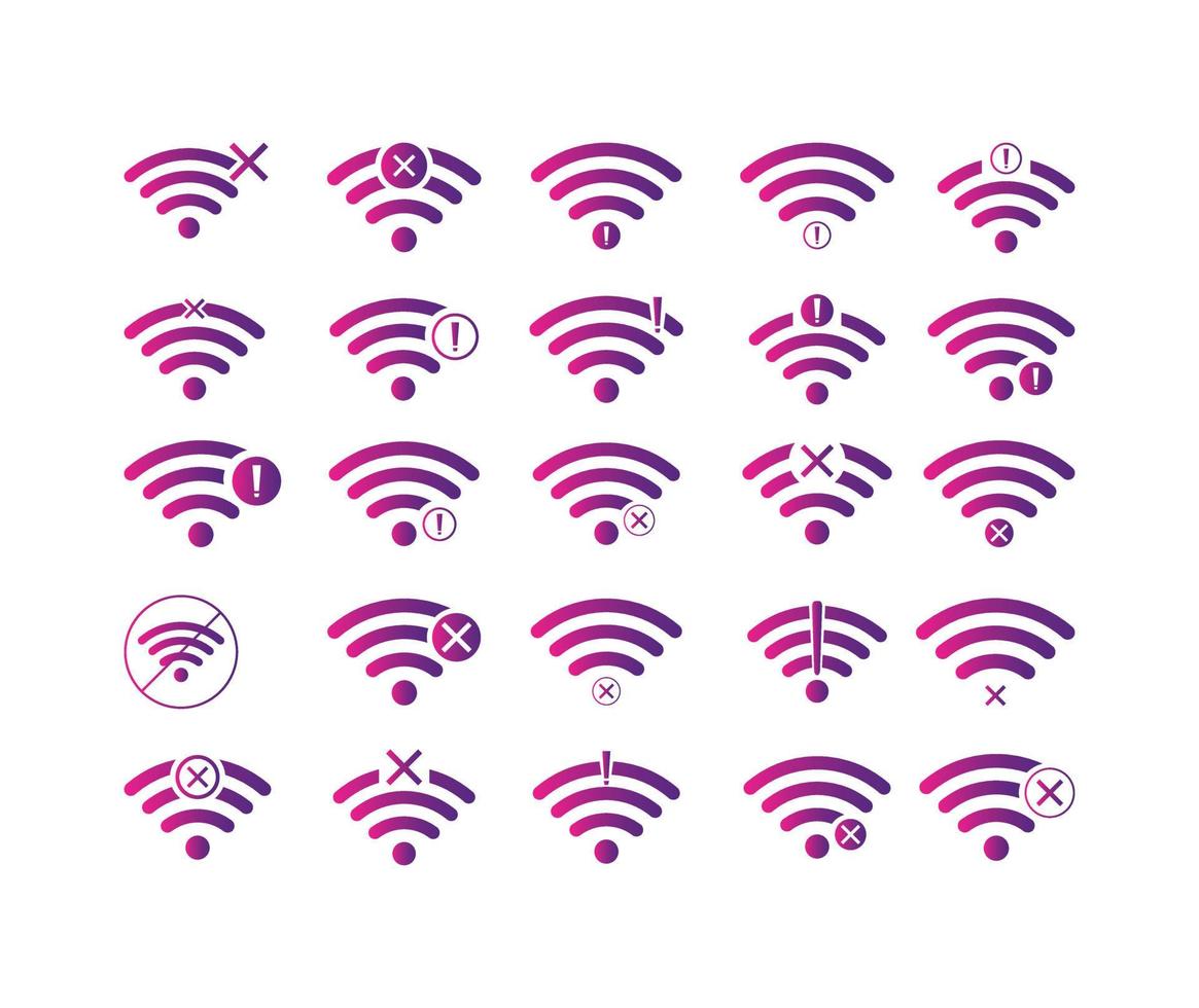 Set of no Wireless network sign symbol icon gradient color vector