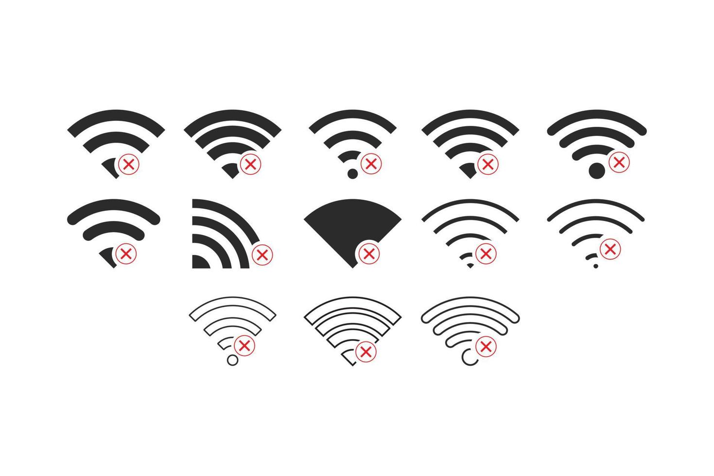 Set of No wireless connections no wifi icon sign vector black color