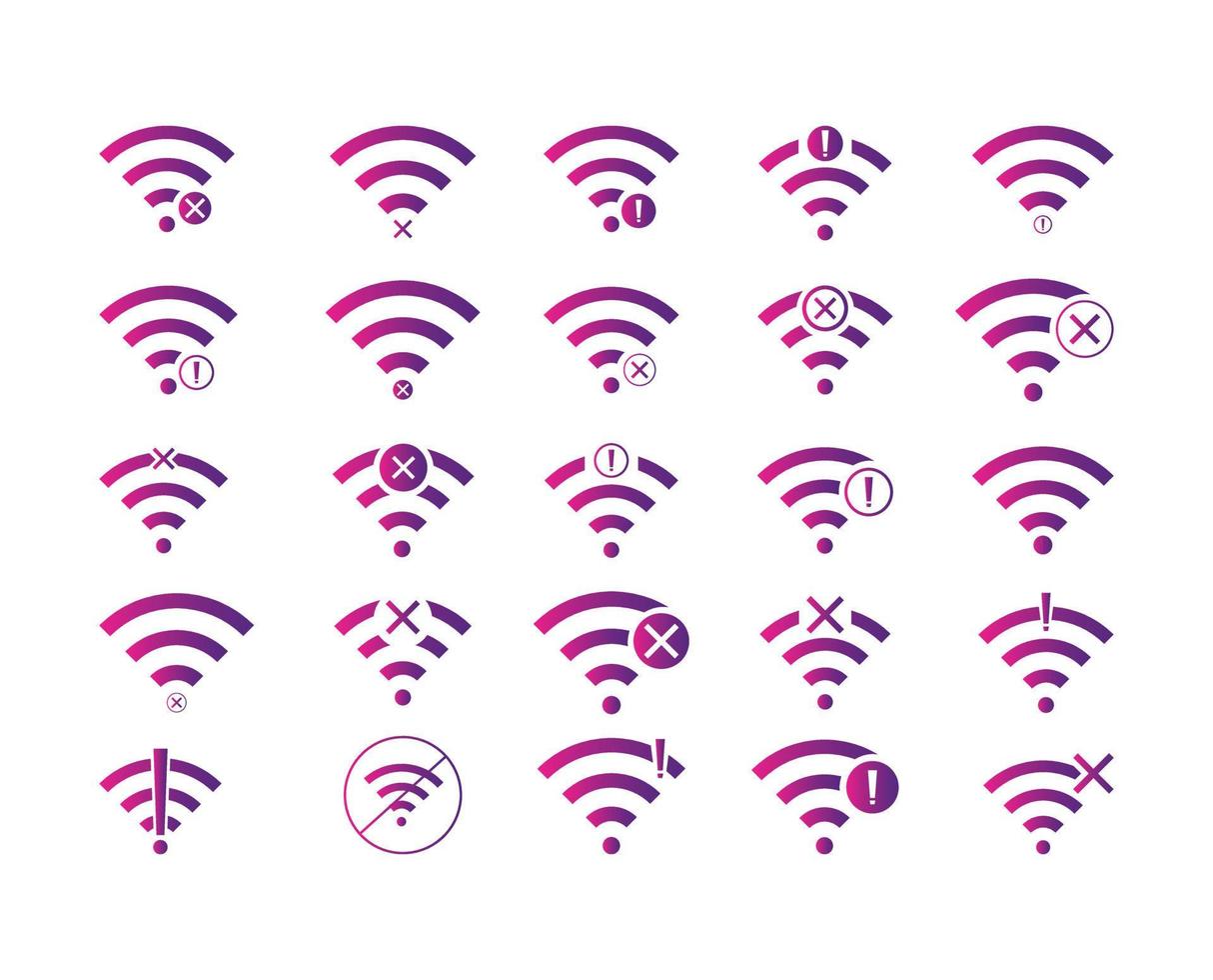 Set of no Wireless network sign symbol icon gradient color vector