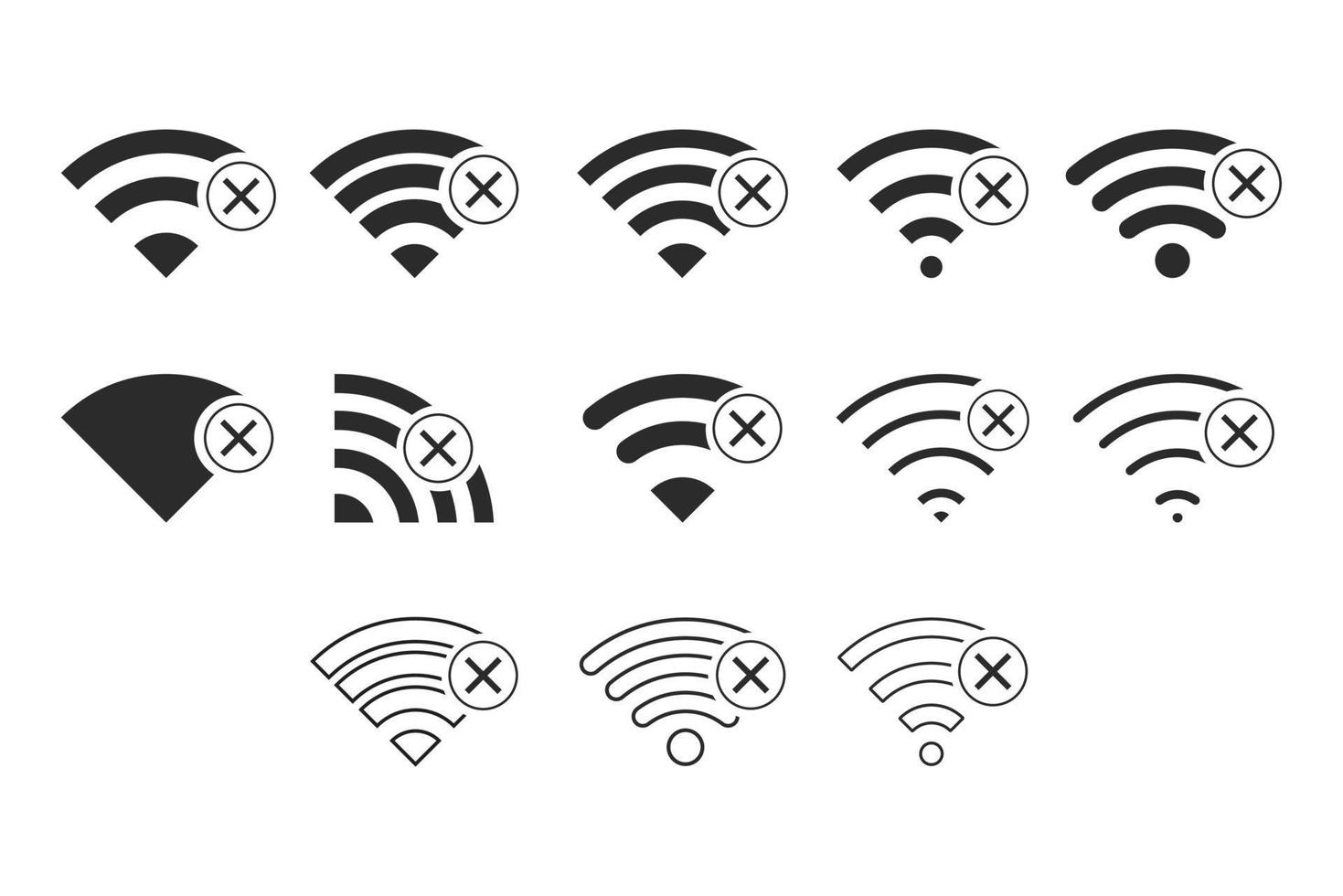 conjunto de conexiones inalámbricas sin wifi icono signo vector color negro