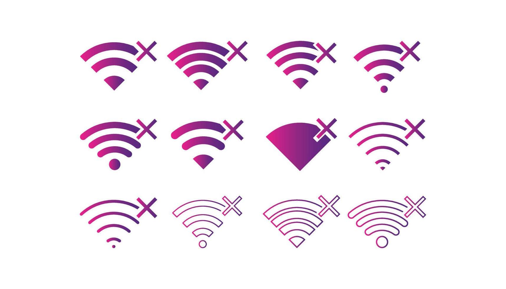 Set of no Wireless network sign symbol icon gradient color vector