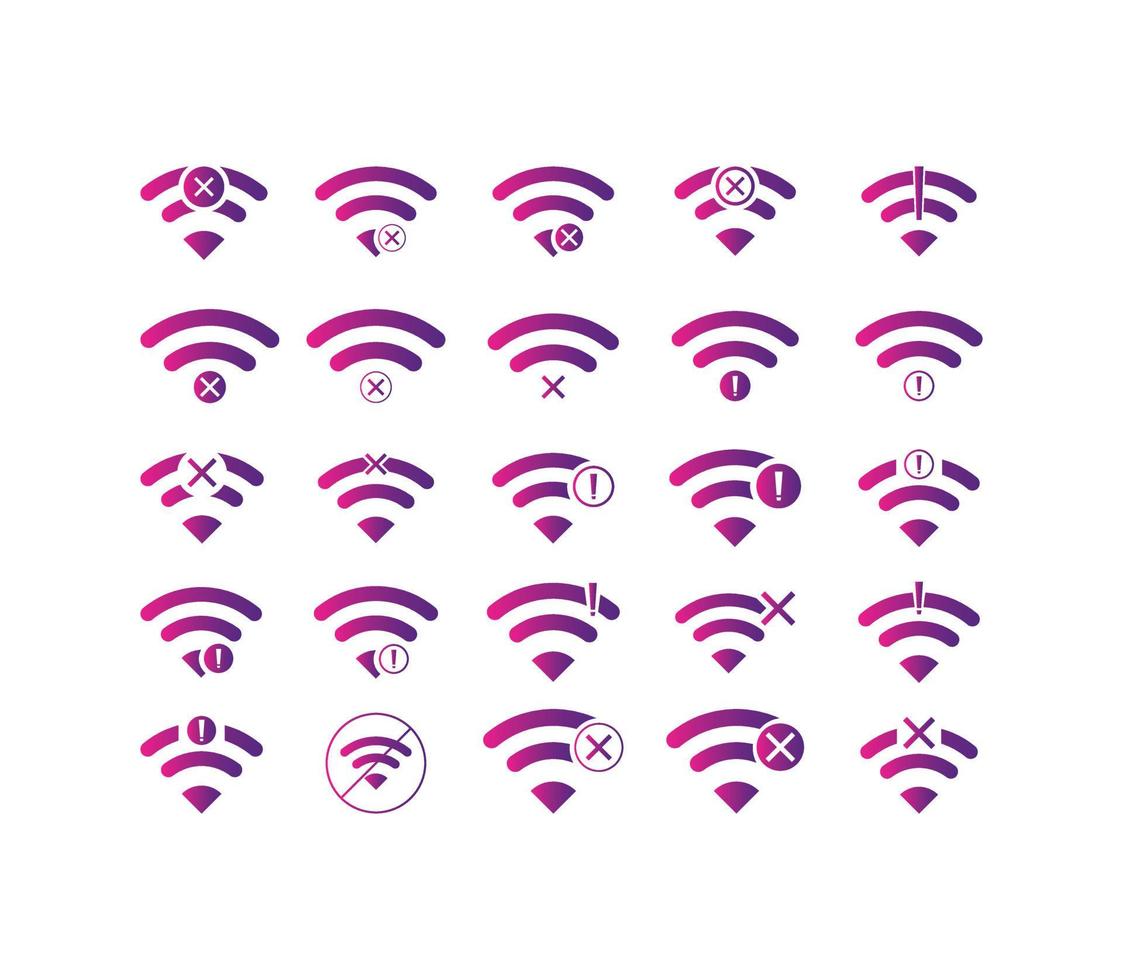 Set of no Wireless network sign symbol icon gradient color vector