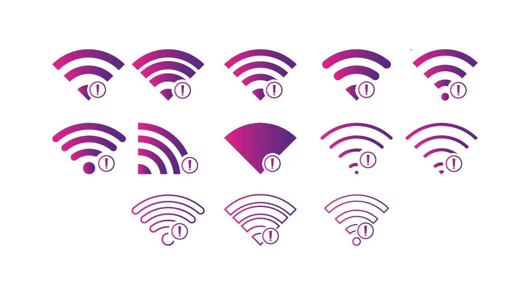 Set of no Wireless network sign symbol icon gradient color vector