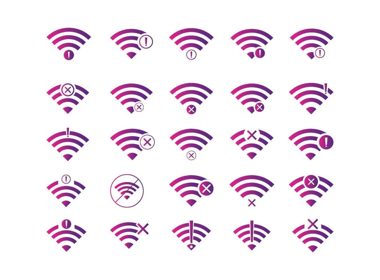 Set of no Wireless network sign symbol icon gradient color vector