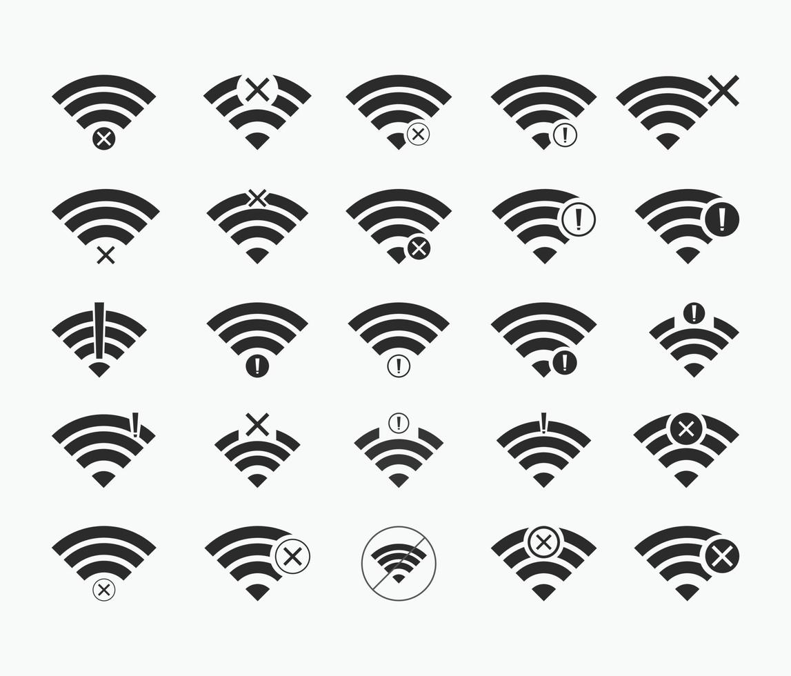 Set of No wireless connections icon sign vector black color