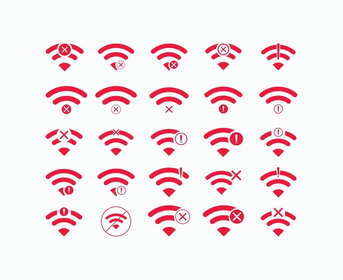 Set of no Wifi wireless icon vector red color