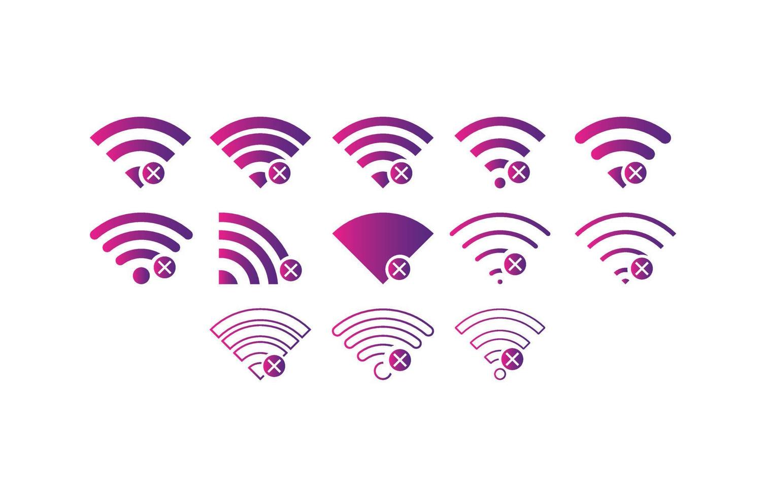 Set of no Wireless network sign symbol icon gradient color vector