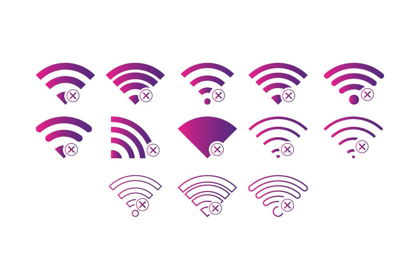 Set of no Wireless network sign symbol icon gradient color vector