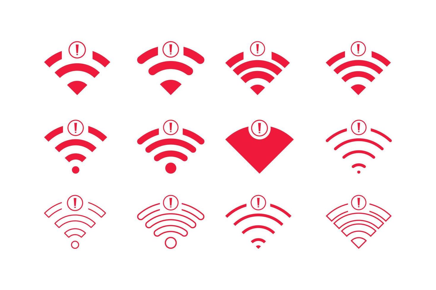 conjunto de conexiones inalámbricas sin wifi icono signo vector color rojo