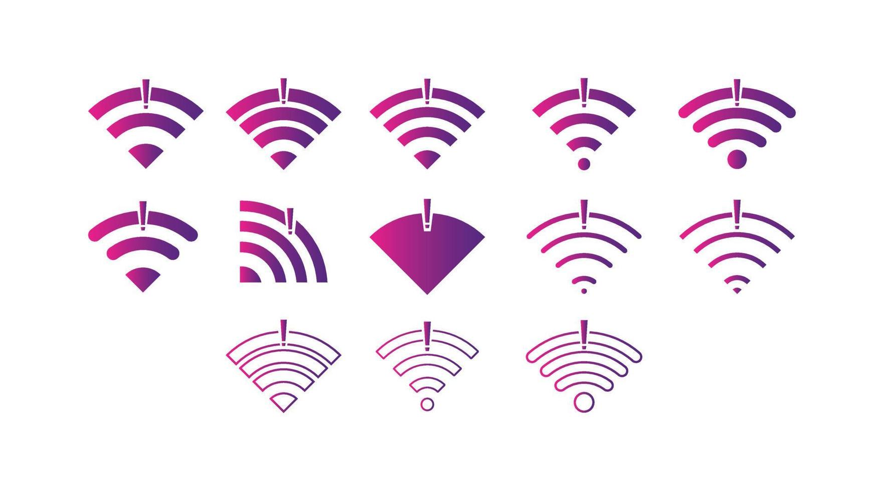 Set of no Wireless network sign symbol icon gradient color vector