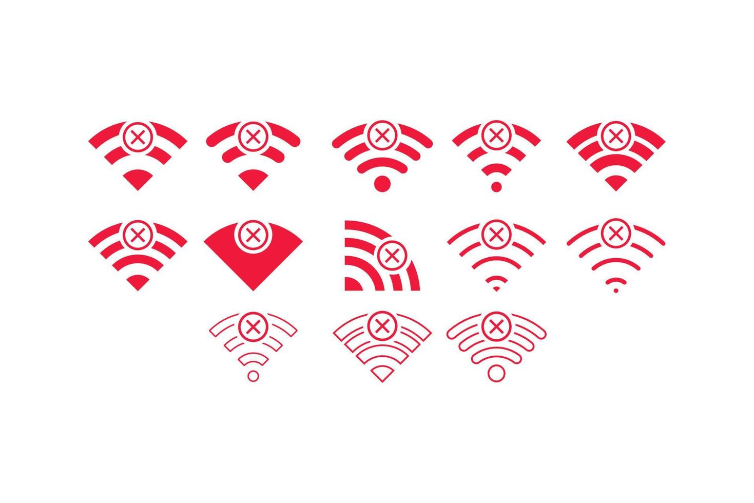 conjunto de conexiones inalámbricas sin wifi icono signo vector color rojo