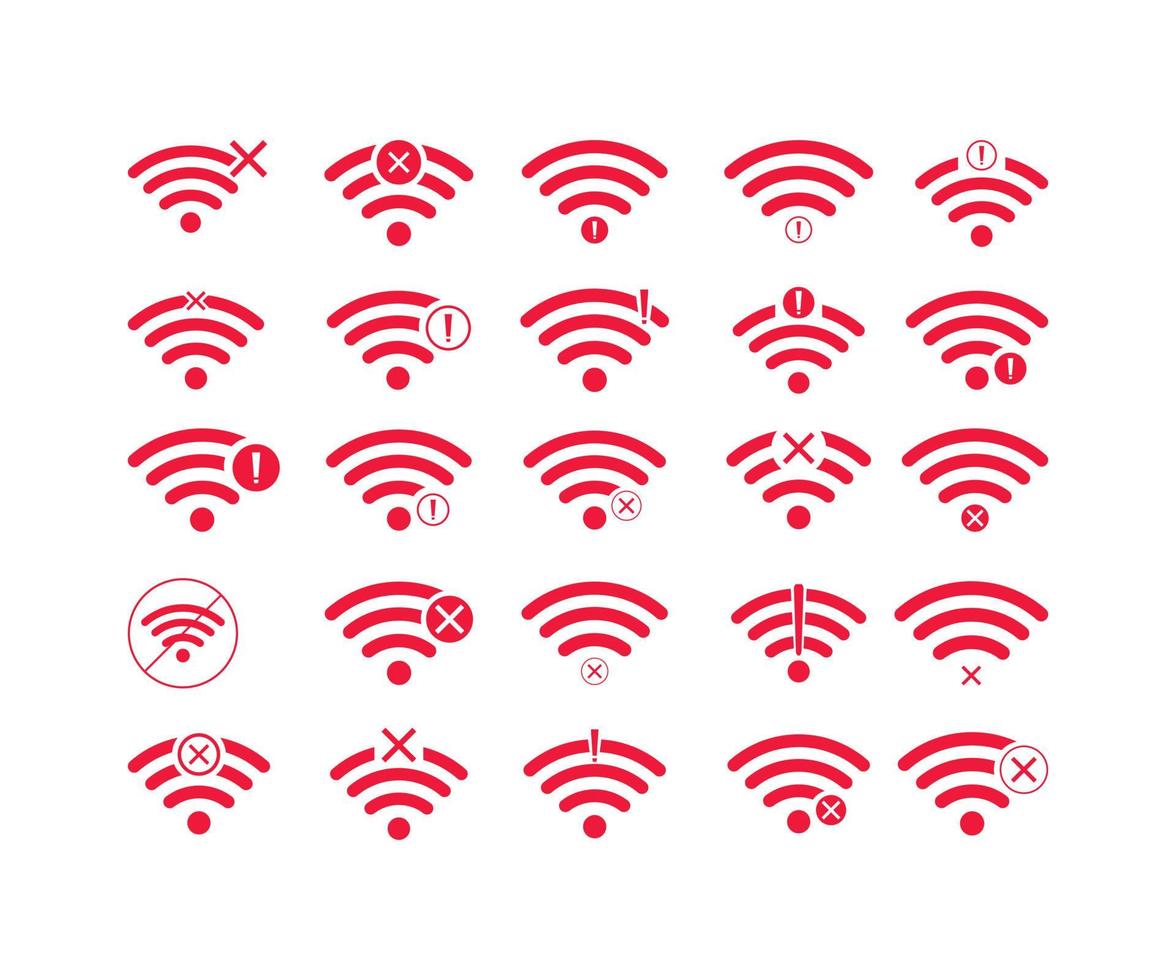 Set of no Wifi wireless icon vector red color