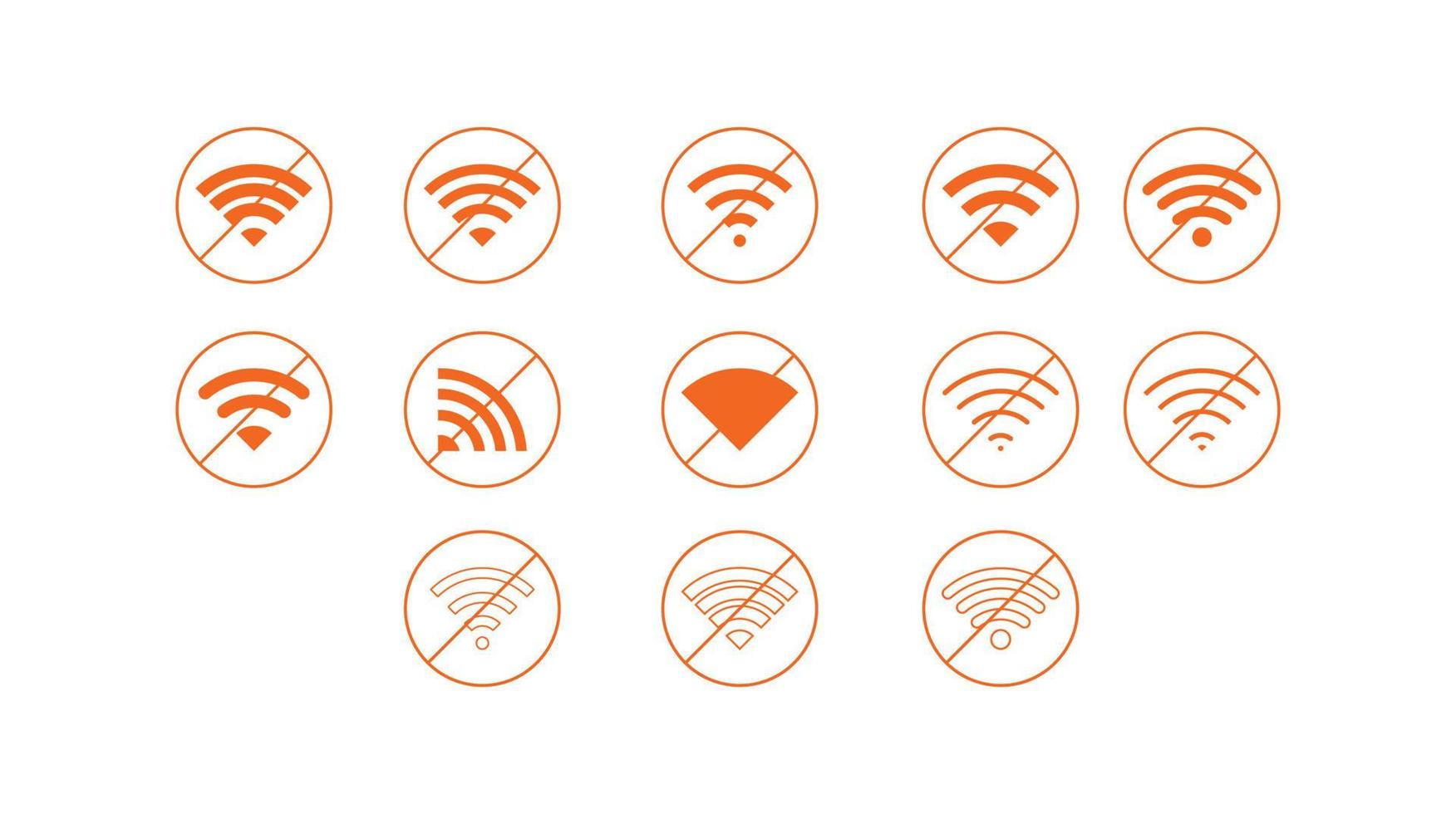 Set of No wireless connections icon sign vector orange color